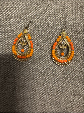 Gold-Tone Orange Beaded Teardrop Dangle Earrings